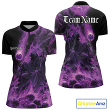 Load image into Gallery viewer, Custom Purple Flame Skull Bowling Quarter-Zip Shirt, Purple Smoke Bowling Hallween Outfit IPHW9470
