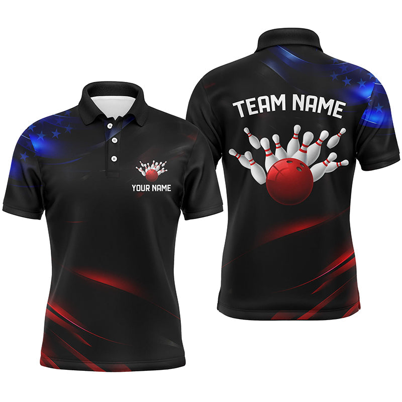 Black, Red And Blue Custom Patriotic Bowling Shirts For Men, Us Bowling League Shirts IPHW7114