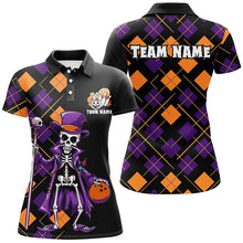 Load image into Gallery viewer, Custom Funny Halloween Skull Ladies Bowling Shirts, Halloween Argyle Pattern Bowling Outfit IPHW7123