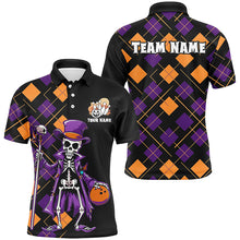 Load image into Gallery viewer, Custom Funny Halloween Skull Bowling Shirts For Men, Halloween Argyle Pattern Bowling Outfits IPHW7123