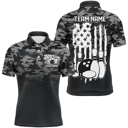 Gray Camo Custom Patriotic Bowling Team Shirts For Men, American Flag Bowling League Shirt IPHW7435