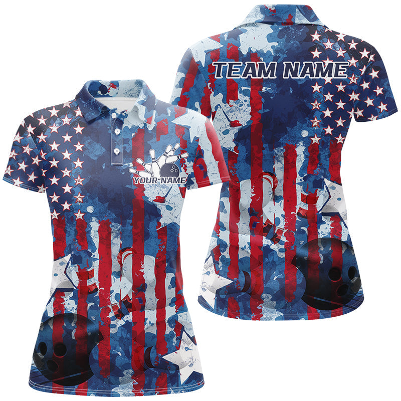 Red White And Blue Watercolor American Flag Custom Patriotic US Ladies Bowling Team Shirts IPHW7713