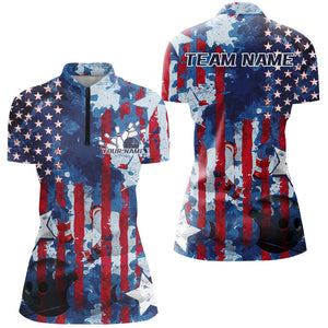 Red White And Blue Watercolor American Flag Custom Patriotic US Ladies Bowling Team Shirts IPHW7713