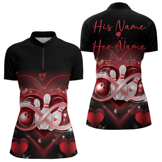 Custom Valentines Day Bowling Womens Quarter-Zip Shirts, Infinity Love Bowling Couple Shirt IPHW8369