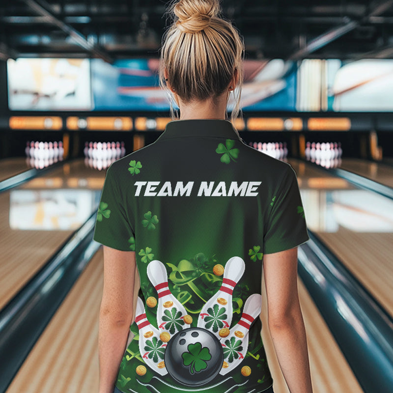 Custom Green St Patrick'S Day Bowling Polo Shirts For Women, Team Bowling Outfits IPHW8374