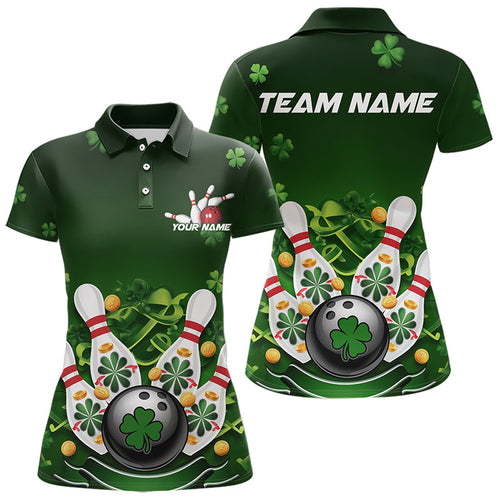Custom Green St Patrick'S Day Bowling Polo Shirts For Women, Team Bowling Outfits IPHW8374