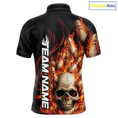 Custom Multi Styles Flame Skull Halloween Bowling Team Shirts, Fire Bowling Tournament Shirt Bowling Jerseys IPHW10438