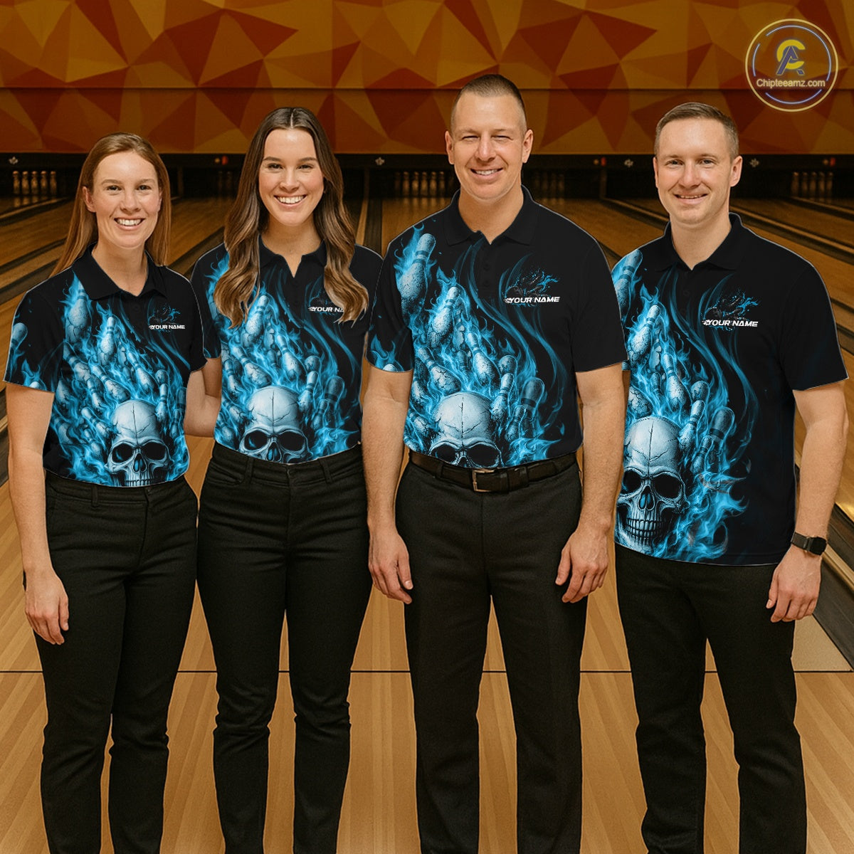 Custom Multi Styles Blue Flame Skull Halloween Bowling Team Shirts, Bowling Tournament Shirt Bowling Jersey IPHW10440