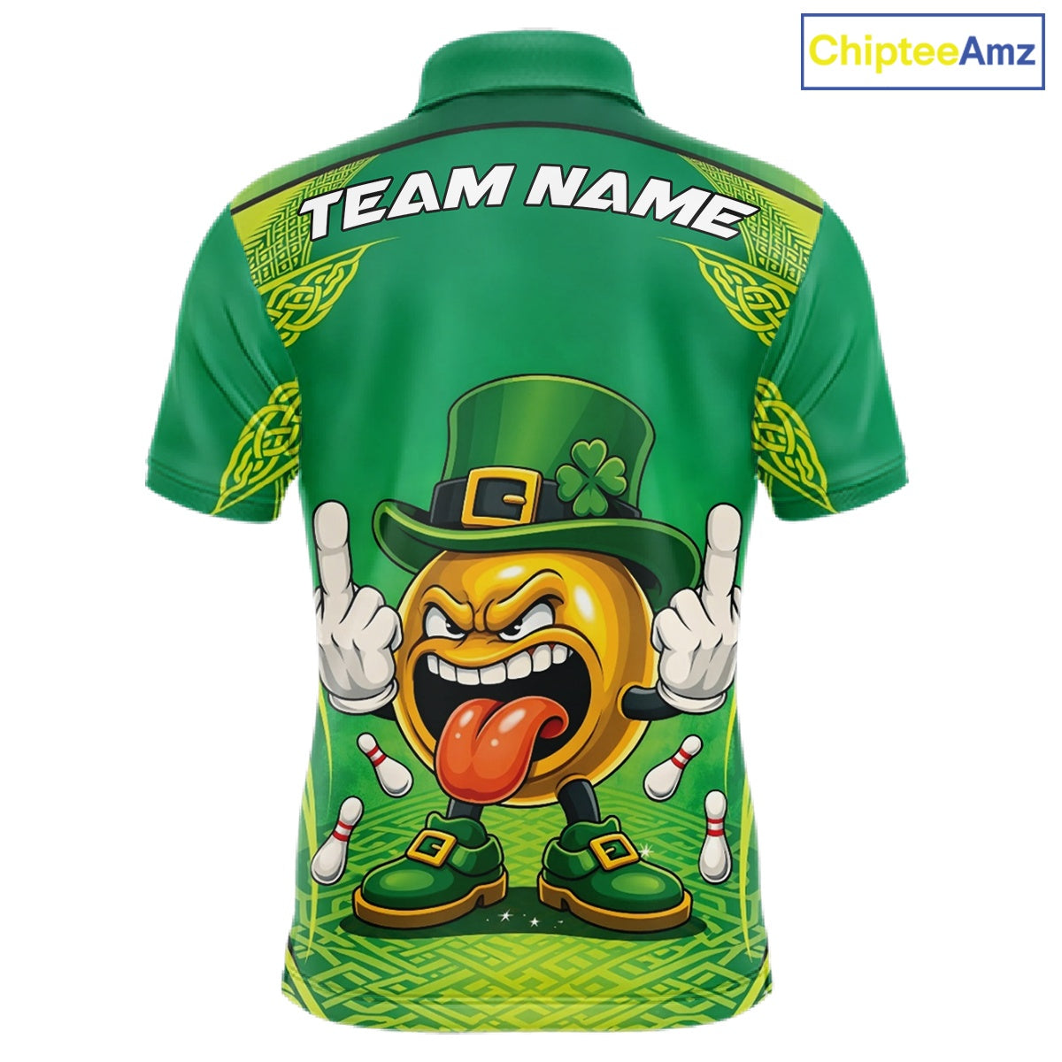 Custom Funny Leprechaun Bowling Ball St Patricks Day Bowling Shirts, Celtic Pattern Bowling Tournament Outfits IPHW10443