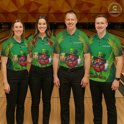 Custom Funny Leprechaun Bowling Ball And Beer St Patricks Day Bowling Shirts, Celtic Bowling Tournament Outfit IPHW10444