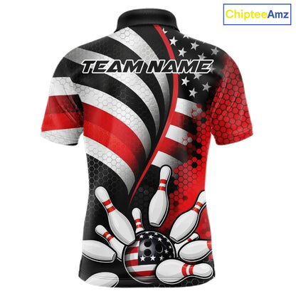 Custom Black And Red US Flag Patriotic Bowling Shirts, Freedom Bowling Team League Shirt Bowler Jerseys IPHW10453