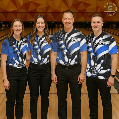 Custom Black And Blue US Flag Patriotic Bowling Shirts, Freedom Bowling Team League Shirt Bowler Jerseys IPHW10454