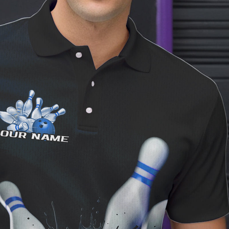 Custom Black And Blue Bowling Jerseys, Bowling League Polo Shirts For Men Team Uniform IPHW8562