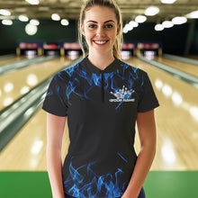 Load image into Gallery viewer, Custom Black And Blue Flame Cobra Snake Bowling Womens Quarter-Zip Shirts, Team Uniform IPHW8568
