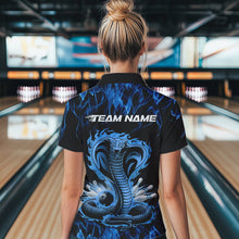 Load image into Gallery viewer, Custom Black And Blue Flame Cobra Snake Bowling Womens Quarter-Zip Shirts, Team Uniform IPHW8568