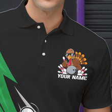 Load image into Gallery viewer, Black And Green Custom Funny Turkey Thanksgiving Bowling Team Polo Shirts For Men IPHW8876