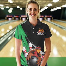 Load image into Gallery viewer, Black And Green Custom Funny Turkey Thanksgiving Bowling Team Polo Shirts For Women IPHW8876