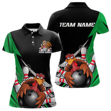 Load image into Gallery viewer, Black And Green Custom Funny Turkey Thanksgiving Bowling Team Polo Shirts For Women IPHW8876