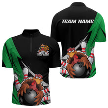 Load image into Gallery viewer, Black And Green Custom Funny Turkey Thanksgiving Bowling Team Quarter-Zip Shirts For Men IPHW8876