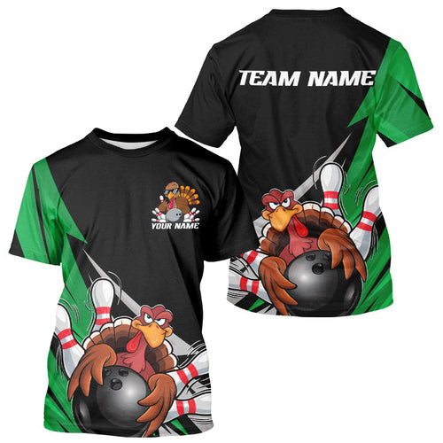 Black And Green Custom Funny Turkey Thanksgiving Bowling Team T-Shirts For Men IPHW8876