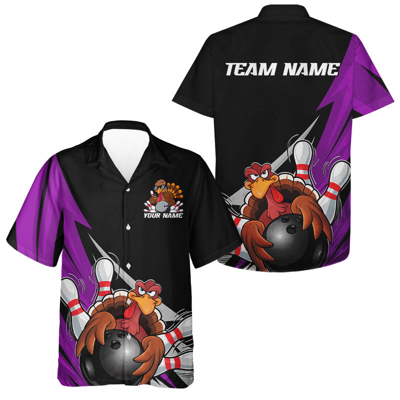 Black And Purple Custom Funny Turkey Thanksgiving Bowling Team Hawaiian Shirts For Men And Women IPHW8877