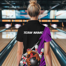 Load image into Gallery viewer, Black And Purple Custom Funny Turkey Thanksgiving Bowling Team Quarter-Zip Shirts For Women IPHW8877