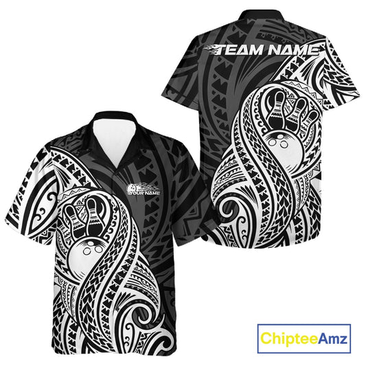Custom Black And White Maori Style Koru Spiral Tribal Men And Women Bowling Hawaiian Team Shirt IPHW10949