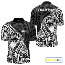 Load image into Gallery viewer, Custom Black And White Maori Style Koru Spiral Tribal Men Bowling Quarter-Zip Team Shirt IPHW10949