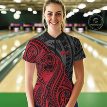 Load image into Gallery viewer, Custom Black And Red Maori Style Koru Spiral Tribal Women Bowling Quarter-Zip Team Shirt IPHW10950