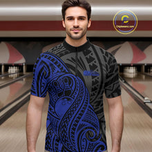 Load image into Gallery viewer, Custom Black And Blue Maori Style Koru Spiral Tribal Men Bowling Quarter-Zip Team Shirt IPHW10952