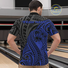 Load image into Gallery viewer, Custom Black And Blue Maori Style Koru Spiral Tribal Men Bowling Quarter-Zip Team Shirt IPHW10952