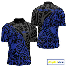 Load image into Gallery viewer, Custom Black And Blue Maori Style Koru Spiral Tribal Men Bowling Quarter-Zip Team Shirt IPHW10952