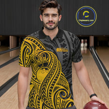 Load image into Gallery viewer, Custom Black And Yellow Maori Style Koru Spiral Tribal Men Bowling Polo Team Shirt IPHW10953