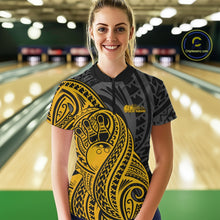 Load image into Gallery viewer, Custom Black And Yellow Maori Style Koru Spiral Tribal Women Bowling Quarter-Zip Shirt IPHW10953