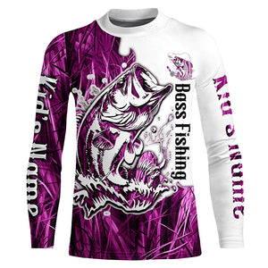 Custom Largemouth Bass Fishing Long Sleeve Tournament Shirts, Bass Fishing League Shirt | Pink Camo IPHW6381