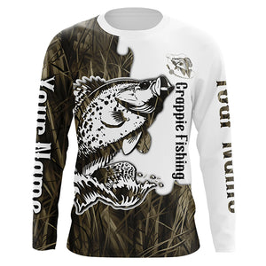 Custom Crappie Fishing Long Sleeve Tournament Shirts, Crappie Fishing League Shirt | Grass Camo IPHW6385