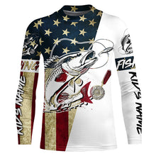 Load image into Gallery viewer, Vintage American Flag Custom Redfish Fishing Long Sleeve Shirts, Patriotic Redfish Fishing Jerseys IPHW6389