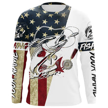 Load image into Gallery viewer, Vintage American Flag Custom Redfish Fishing Long Sleeve Shirts, Patriotic Redfish Fishing Jerseys IPHW6389