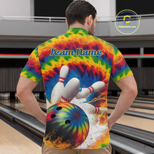 Load image into Gallery viewer, Custom Colorful Tie Dye Bowling Quarter-Zip Shirts For Men, Rainbow Bowling Outfit IPHW9114