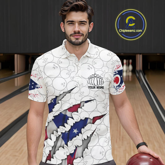Custom Ohio Flag Bowling Team Polo Shirts For Men, Ohio Bowling League Shirt IPHW9835