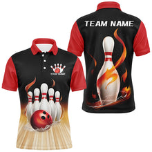 Load image into Gallery viewer, Black And Red Classic Bowling Scene On The Lane Custom Flame Bowling Team Shirts For Men IPHW7724