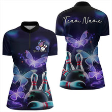 Load image into Gallery viewer, Custom Butterfly Bowling Quarter-Zip Shirts For Women, Bowling Team Shirt With Butterflies IPHW8147