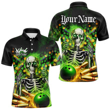 Load image into Gallery viewer, Custom Green Flame Skull Saint Patrick Day Bowling Polo Shirts For Men, Shamrock Bowling IPHW8378