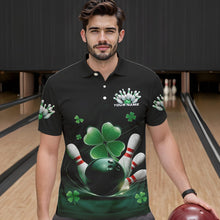 Load image into Gallery viewer, Custom Green Shamprock Saint Patricks Bowling Polo Shirts For Men, Lucky Bowling Team Shirt IPHW8571