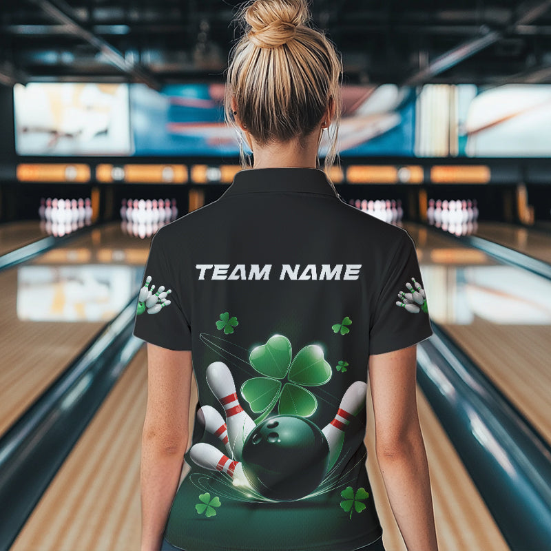 Custom Green Shamprock Saint Patricks Bowling Womens Polo Shirts, Lucky Bowling Team Shirt IPHW8571
