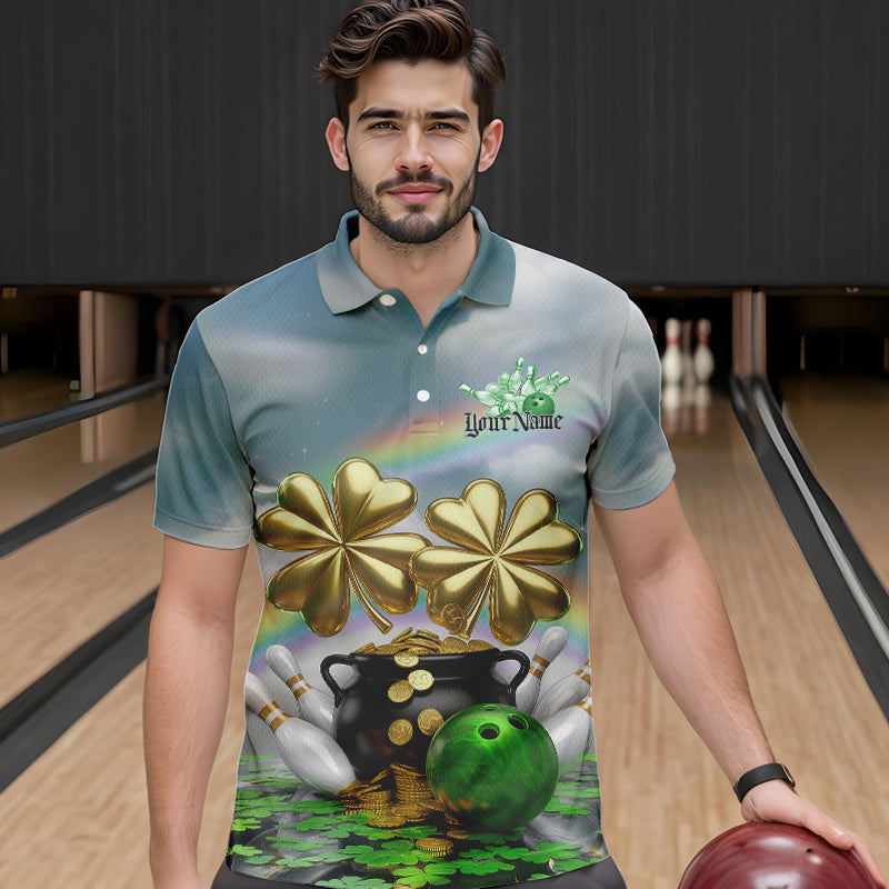 Custom Saint Patricks Day Bowling Polo Team Shirts For Men, Lucky Bowling League Shirt IPHW8573