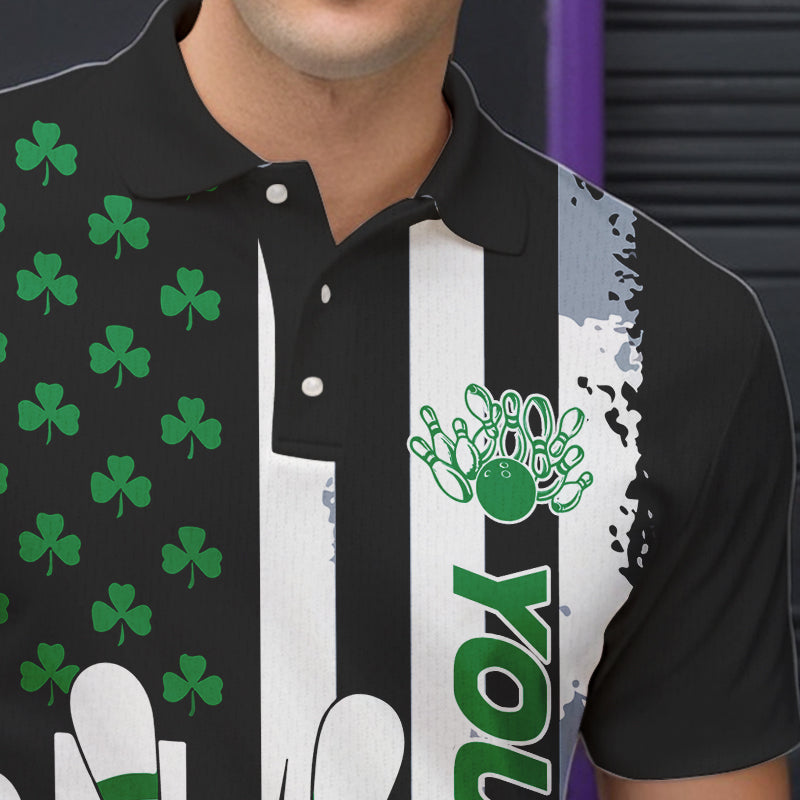 Custom Saint Patricks Bowling Polo Shirts For Men, Shamrock Flag US Bowling Team Shirt IPHW8575