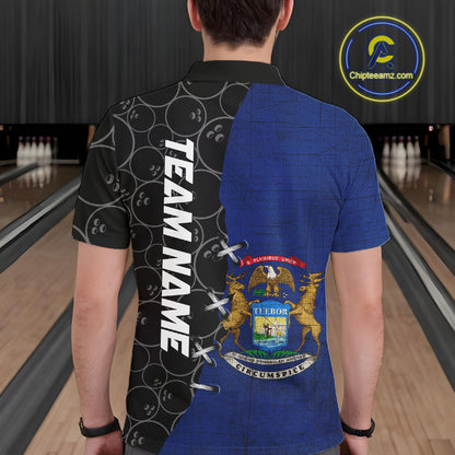 Michigan Flag Custom Bowling Team Shirts For Men, Patriotic Bowling League Shirt IPHW10717