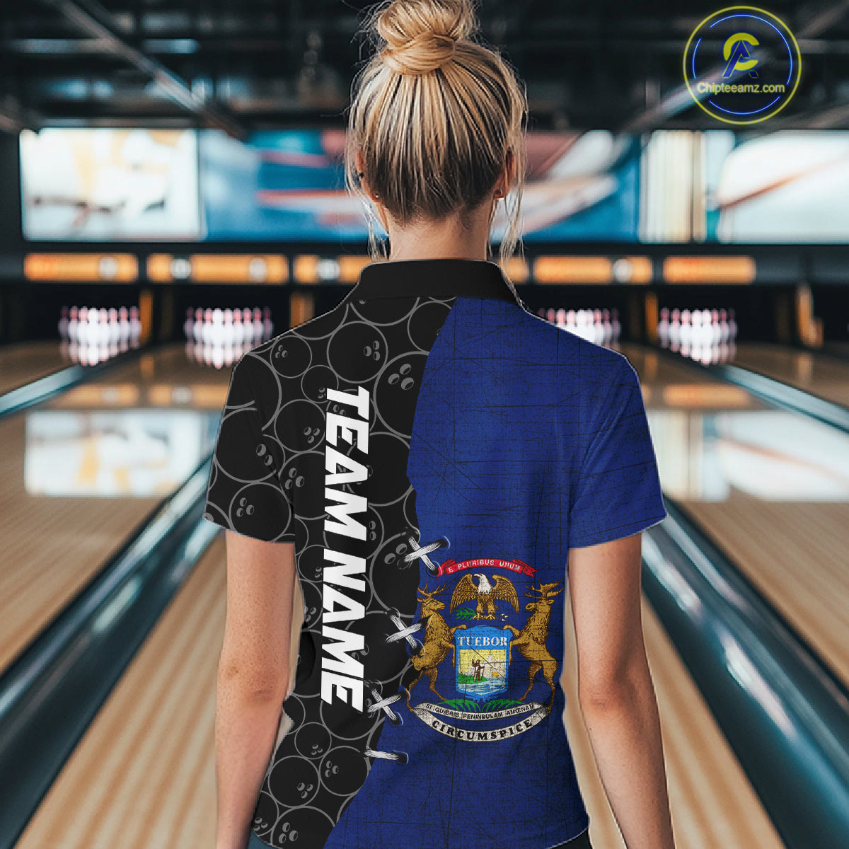 Michigan Flag Custom Bowling Team Shirts For Women, Patriotic Bowling League Shirt IPHW10717