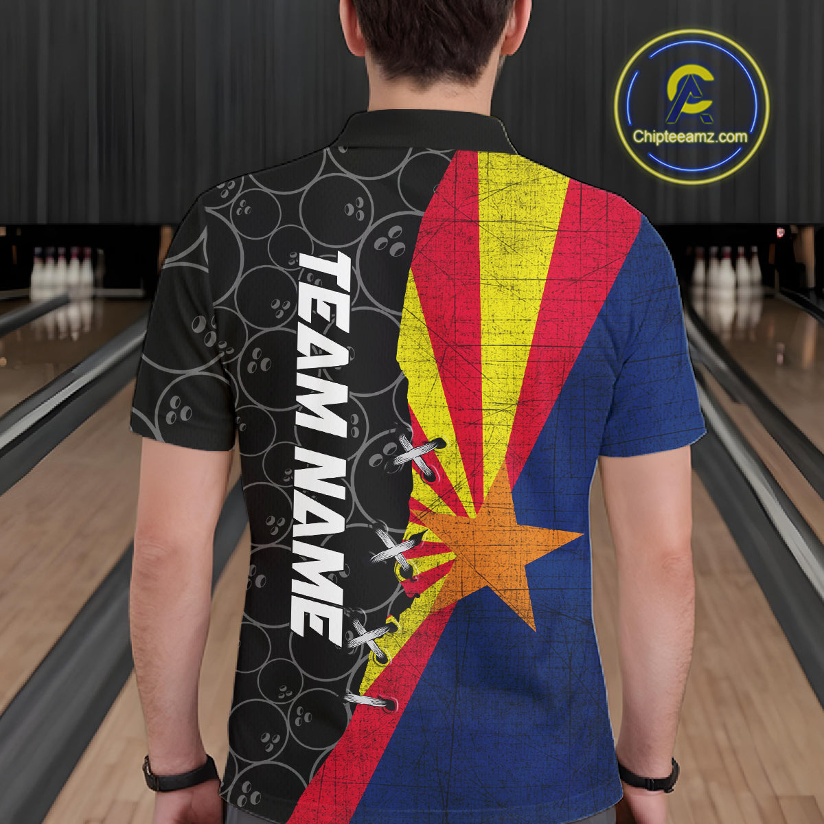 Arizona Flag Custom Bowling Team Shirts For Men, Patriotic Bowling League Shirt IPHW10718